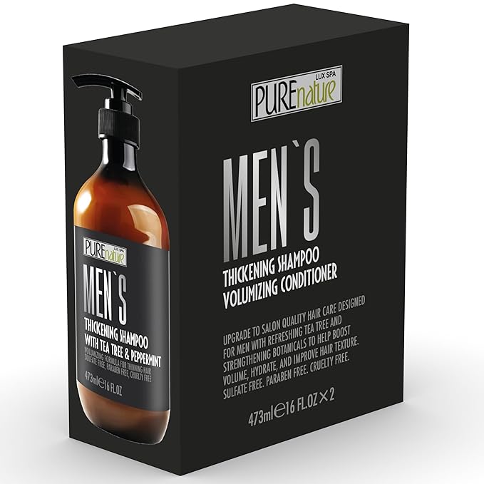 Mens Shampoo and Conditioner Set - Sulfate Free Strengthening and Thickening Formula for Fuller Hair - Helps with Thinning Hair - Formulated for Men - 16 Fl Oz (Set of 2)