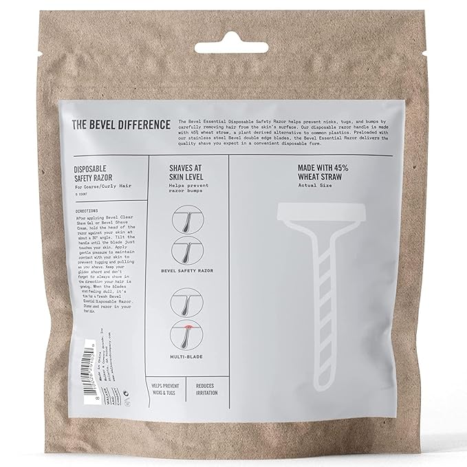 Bevel Essentials Disposable Safety Razors for Men, Double Edge Stainless Steel Blade Helps Prevent Nicks and Razor Bumps, Travel Essentials, 5 Count (Pack of 2)