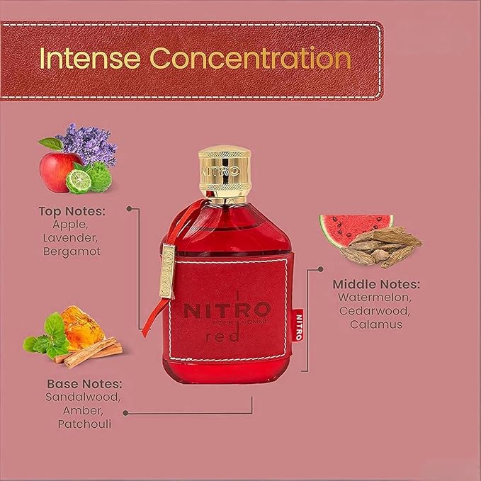 NITRO RED - Eau De Parfum - Luxury Perfume for Men - Fruit, Woody, Floral & Masculine Fragrance - Long Lasting Cologne Mist & Body Spray-3.4 Ounces - for Him