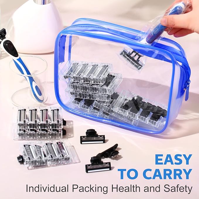 50 Pcs Refillable Three Blade Disposable Razors for Men Set Sensitive Skin Razor Travel Shave Set Shaving Gift Set, 2 Handle & 48 Cartridges