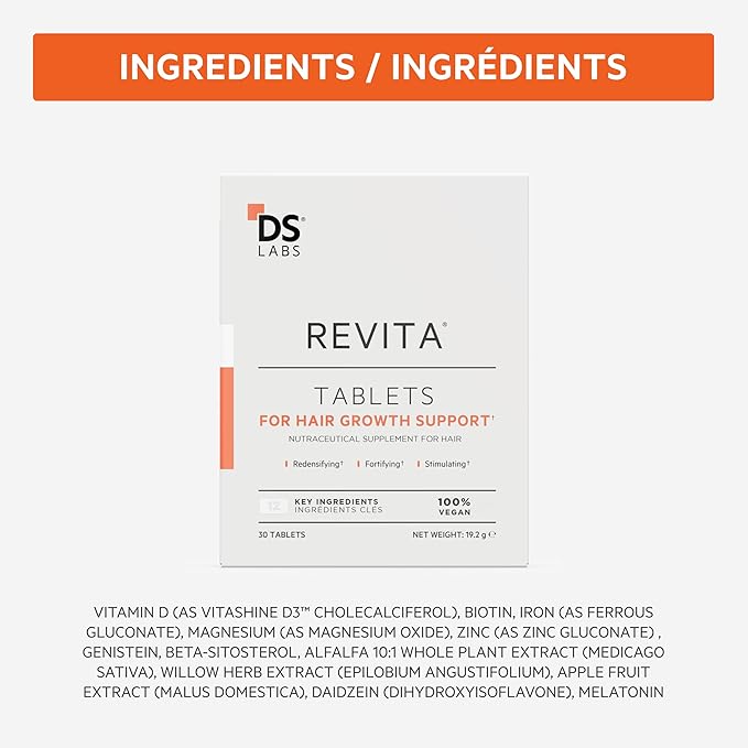 DS Labs for Men & Women Revita Hair Density Support Tablets - Daily Hair Wellness Supplement with Biotin, Zinc, Iron, Vitamin D, Magnesium & Melatonin, 30 Tablets