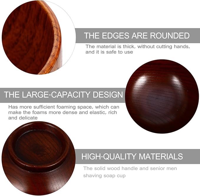 Zerodeko Wooden Shaving Soap Bowl Cup Thickened Shave Mug Container for Men Face Cleansing Bathroom Use