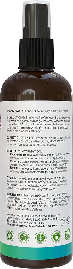 Rosemary Oil and Rice Water Hair Growth Spray - Serum with Biotin, Keratin, Caffeine, Vitamins C & B5 for Hair Mask, Hair Care, Scalp Treatment, Thickening Dry Damaged Hair for Women & Men 12oz
