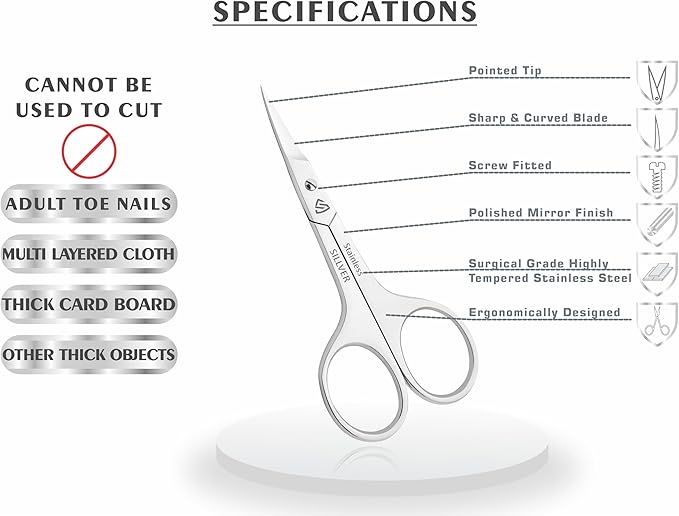 Nail Scissors Curved Professional for Women and Men, Facial Hair Small Grooming Scissors for Nail, Eyebrows, Nose Hair, Mustache, Beard, Eyelashes, Dry Skin - Manicure Scissors