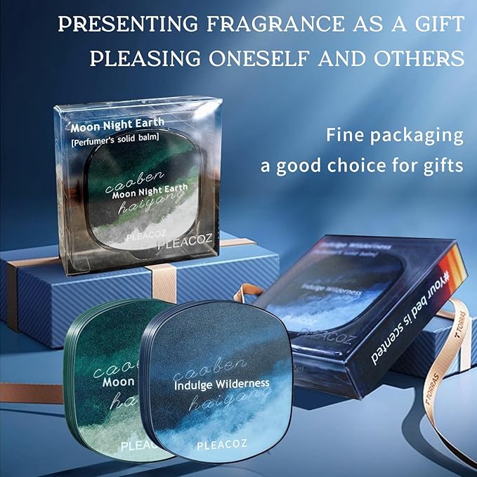 Solid Cologne for Men Long Lasting Solid Perfume Balm, Alcohol Free & Portable, Sandalwood Cologne Fragrance Great Gift for Men (Blue and Green)