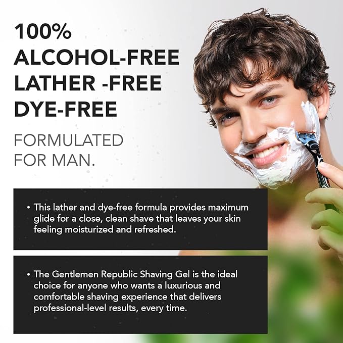 Gentlemen Republic 8oz Shaving Gel - 100% Alcohol-Free, Lather and Dye-Free Formula with Maximum Glide for Comfort, Made in the US