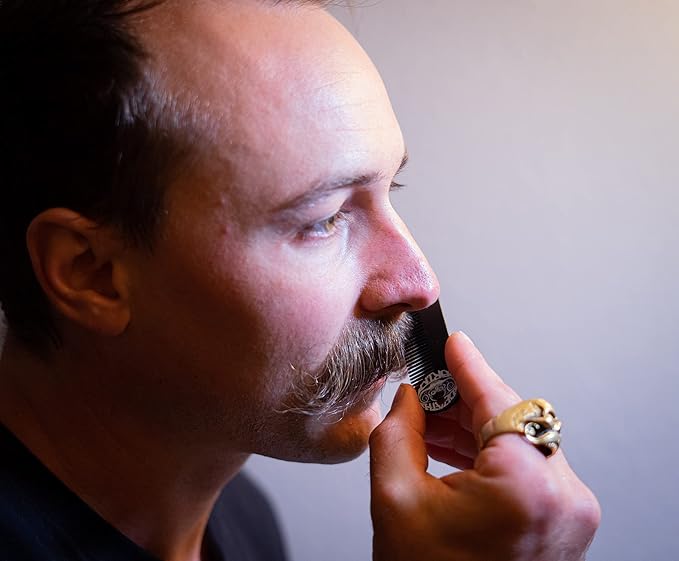 Mustache & Beard Comb Or Fine Tooth Moustache Pocket Metal Powder Coated Black Keychain Comb For Men - 3.25 x 1 Inches by Death Grip