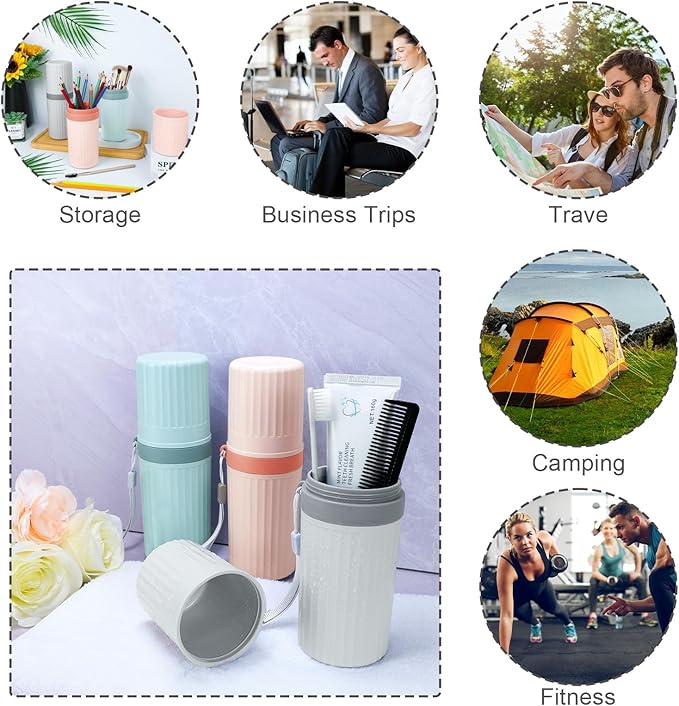 Mulbozy Travel Toothbrush Holder, Large Travel Toothbrush Cup Case, Portable Travel Toothbrush Toothpaste Makeup Storage for Business Trip Camping School - Blue