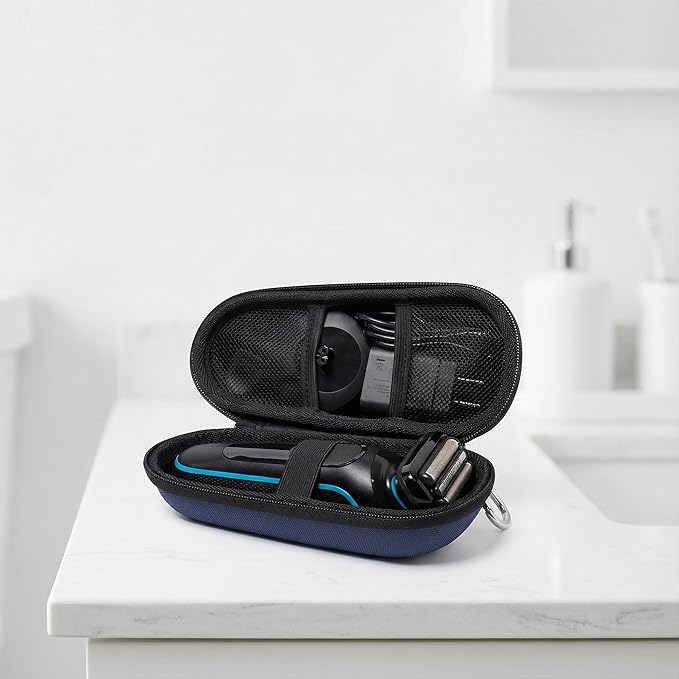 Nincha Electric Razor Case for Braun Series 3, 5, 7, 9 Shavers, Hard Shell EVA Travel Case with Charger Storage, Shaver Protective Carrying Case with Carabiner Navy Blue