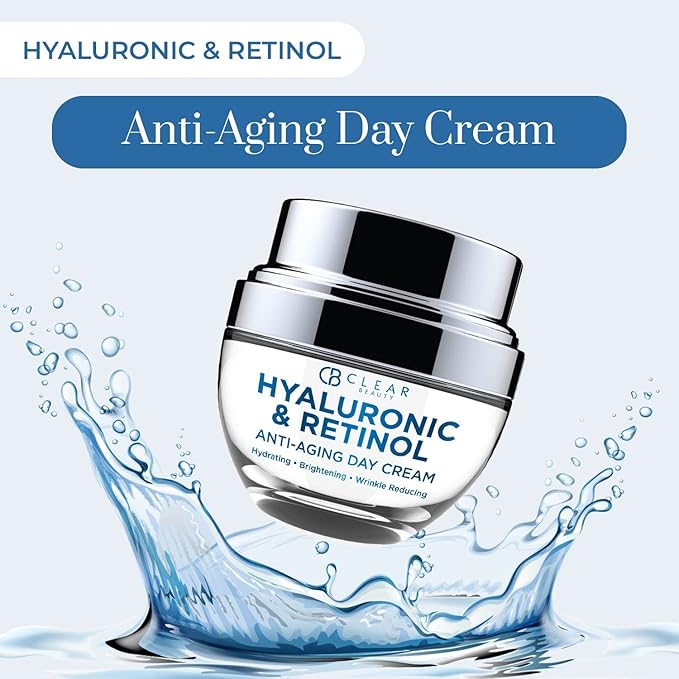 Clear Beauty Hyaluronic Acid & Retinol Face Moisturizer - Dermatologist Tested, Anti Aging, Korean Skin Care – Day And Night Hydration, Smooths Fine Lines, Firms Skin – Vegan, Clean – Duo Pack