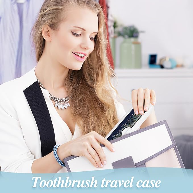 2 Pcs Toothbrush Travel Case - Colorful Pattern, Holder and Covers for Toothbrushes, Includes Tongue Scraper Case