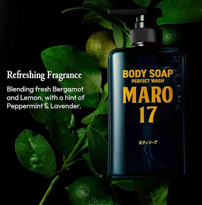 MARO17 Collagen Men’s Body Wash – Sulfate-Free Hydrating Shower Gel with Hyaluronic Acid for Deep Cleansing and Moisturizing Skin, Free from Silicone, Parabens, Alcohol, Mineral Oil – Bergamot Scent