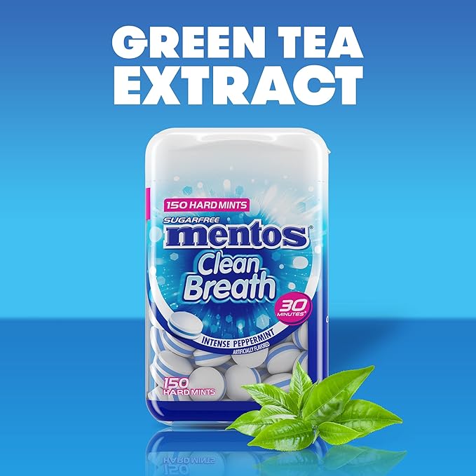Mentos Clean Breath Hard Mints, Intense Peppermint Flavor, Easter Candy, Easter Basket Essentials Stuffers for Kids and Adults, Sugar-Free, 150 Pieces (4-Pack)