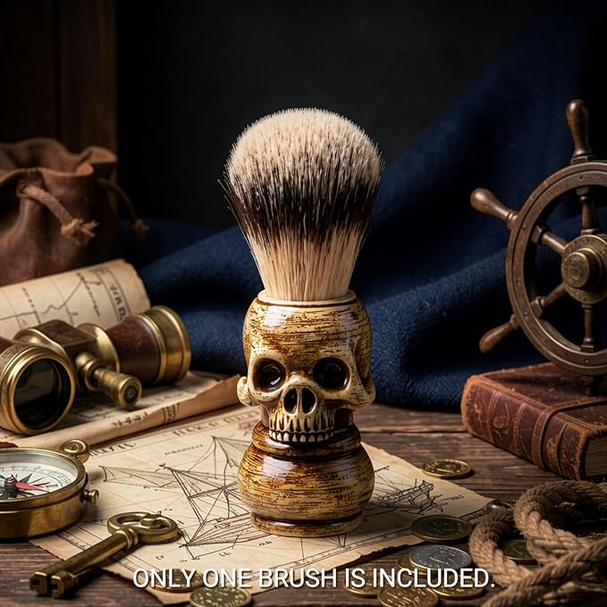 ZJchao Shaving Brushes, Skull Shaped Handle, Rich and Fast Lather Men Shaving Brush, Barber Grooming, Shave Brush for Wet Shave, Use with Safety Razor, Dad Boyfriend Bearded Man Gifts