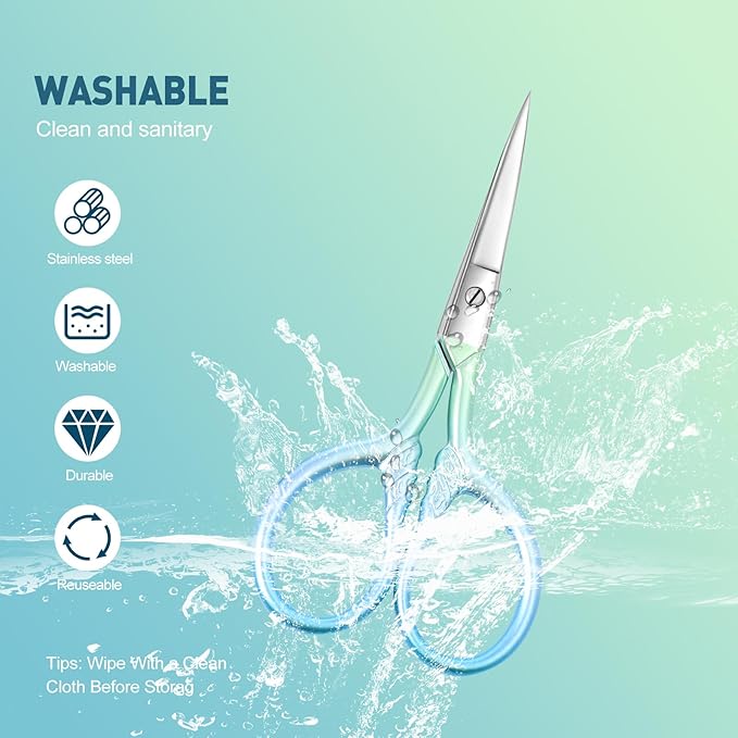 Small facial hair scissors, stainless steel (blue) versatile retro beauty kit for men's and women's bathrooms, nose hair, eyebrows, eyelashes, beard trim, with PU sheath