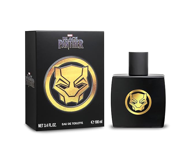 Marvel Black Panther, Fragrance, For Men, Eau De Toilette, EDT, 3.4oz, 100ml, Cologne, Spray, Made in Spain, By Air Val International, Black and Gold, Essence of Wakanda, 3.4Fl Oz