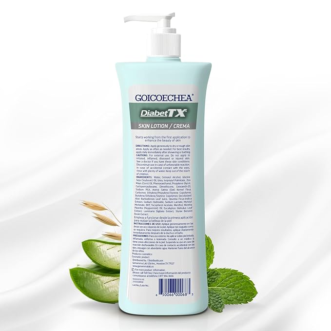 Goicoechea Diabet TX Diabetic Lotion with Urea for Dry Skin | Soothing Hydrating Cream with Aloe, Oatmeal & Vitamin E for Hands, Elbows, Feet & Body | Extra Dry Skin Support, 13.5 Oz | 1-Pack