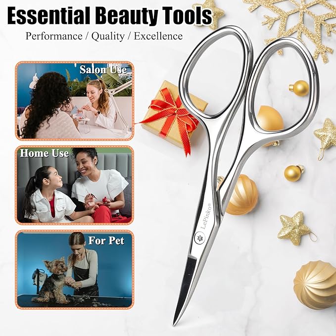 Premium Facial Hair Small Grooming Scissors For Men Women - Eyebrow, Nose Hair, Mustache, Beard, Eyelashes, Ear Trimming Kit - Pointed Tips Blades
