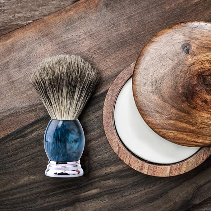 Grandslam Luxury Badger Shaving Brush Handmade Pure Badger Hair Brush with Blue Resin Handle Heavy Alloy Base + Badger Bristle