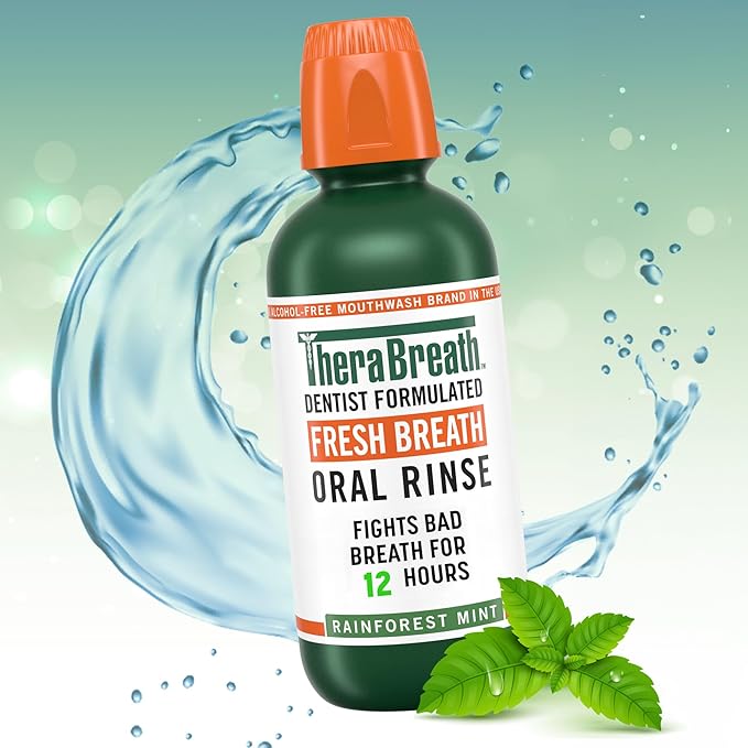 TheraBreath Fresh Breath Mouthwash, Rainforest Mint, Alcohol-Free, 16 Fl Oz (2-Pack)