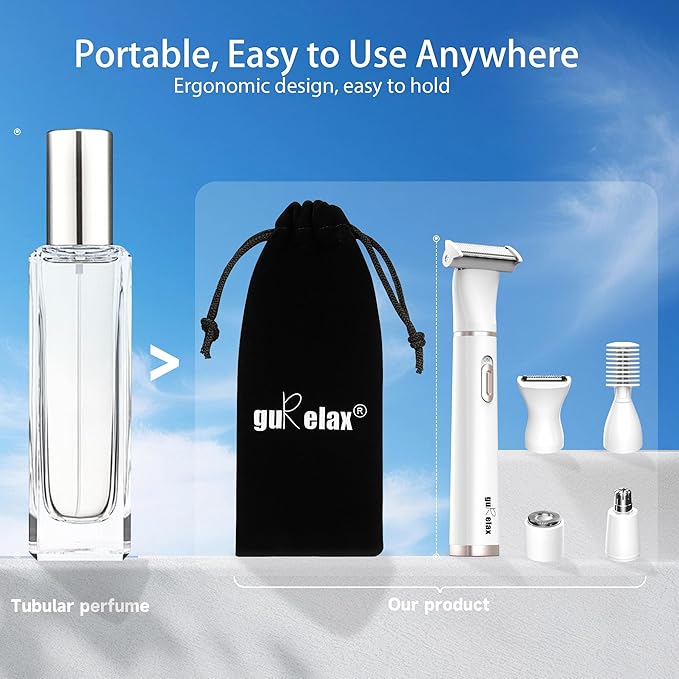 Gurelax Electric Body Hair Trimmer - Groin Trimmer for Men - Bikini Trimmer Women - 5-in-1 Lady Shaver Groomer, IPX7 Waterproof Razor Heads&USB Recharge with Travel Bag