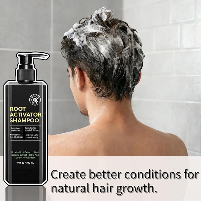 Root Activator Shampoo for Men and Women, 10.1 fl oz/ 300 ml Hair Regrowth Shampoo, Natural Herbal Formula for Men and Women.