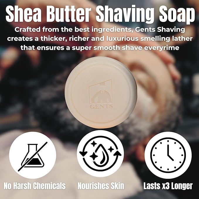 G.B.S Men's Shaving Soap 97% All Natural Enriched With Shea Butter and Glycerin, Creates Rich Lather Form, 3 Oz Each Pack of 2 (1 Sandalwood Round Shaving Soap, 1 Bay Rum Shaving Soap)