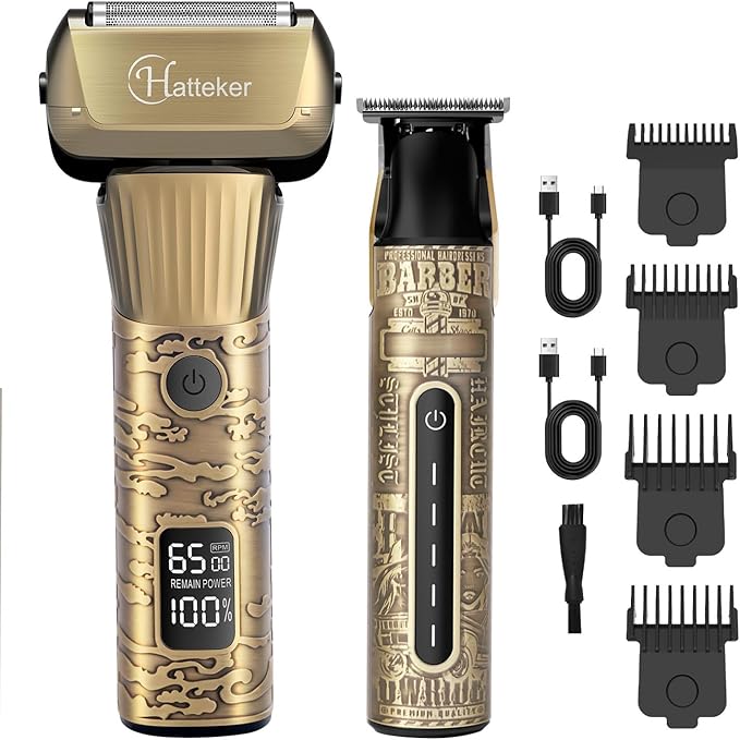 Hatteker Foil Shaver Electric Razor Men's Shaver T-Blade Trimmer Beard Trimmer Beard Clipper Hair Clipper LED Display Waterproof Wet/Dry Shaver Kit 2 in 1