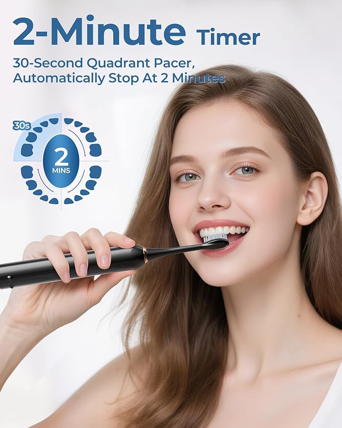 Black Electric Toothbrushes, with 4 Brush Heads, 1 Travel Toothbrush Case, for Adults and Kid Electric Toothbrush, Long 180-Day Battery Life, 6 Modes, IPX7 Waterproof, Smart 2-Minute Timer.