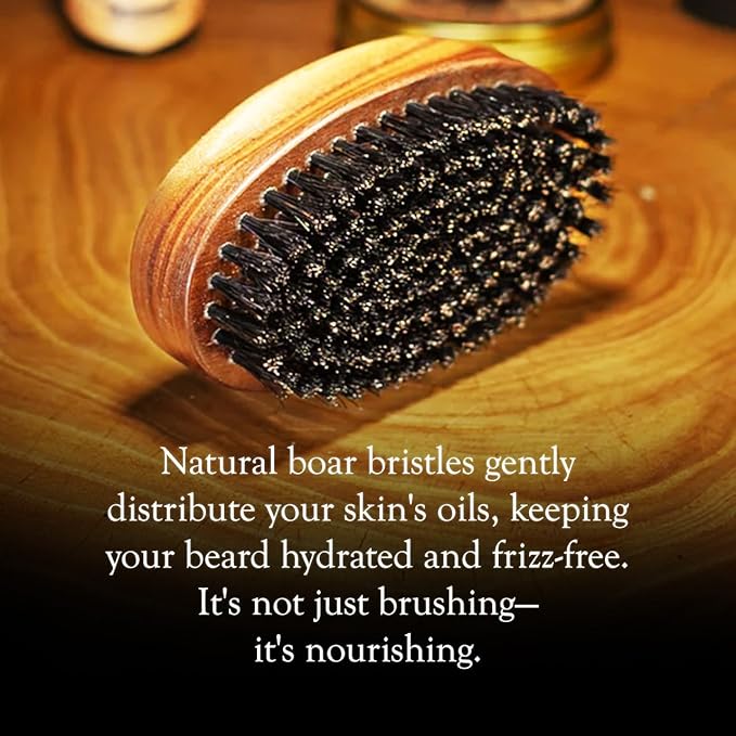 Beard Brush for Men with 100% Boar Bristles | Military-Style Oval Wooden Grooming Brush for Mustache & Beard Care | Death Grip Pocket Size Facial Hair Tool for Thick, Coarse & Curly Beards