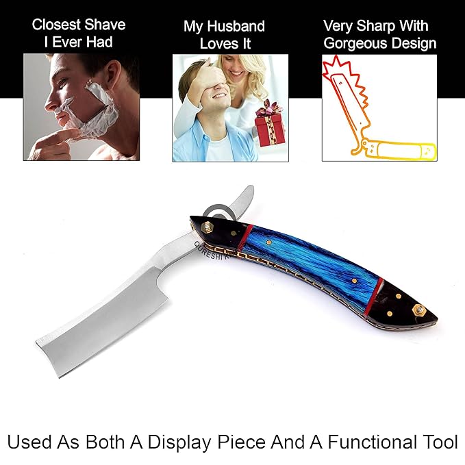 Professional Straight Razor with Leather Strop - Straight Edge Barber Razor Premium for Men & Women (Stainless Steel Blade)