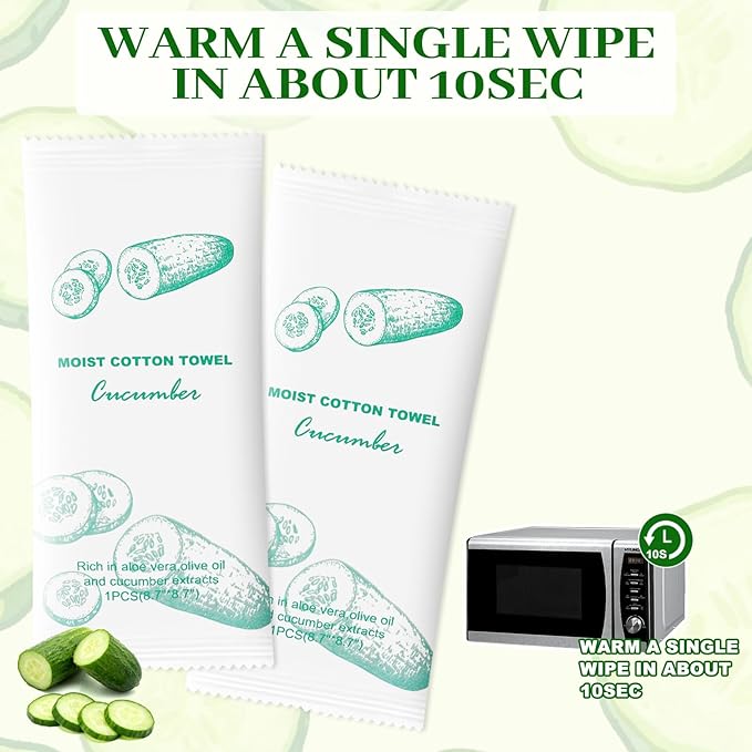 Moist Cotton Towel Bulk Moist Towelettes Individually Wrapped,White Towel Services,Refreshment Pre Moistened Towels for Dentist Travel Sport Party Hotel 200,Cucumber