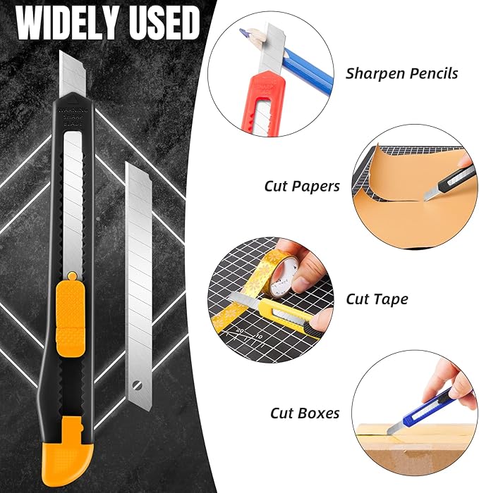 16 Pack Box Cutter Retractable, 9mm Wide Utility Knife, Box Opener, Disposable Box Cutter Knife, Box Ppener, Navajas de Trabajo Exacto Knife for Home, Office Use