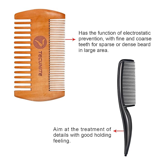 TecUnite 4 Pieces Mustache Scissors Grooming Kit for Men, Beard Trimmer Set, 2 Small Combs and 2 Scissors Beard Trimming Kit with Storage Bag Box