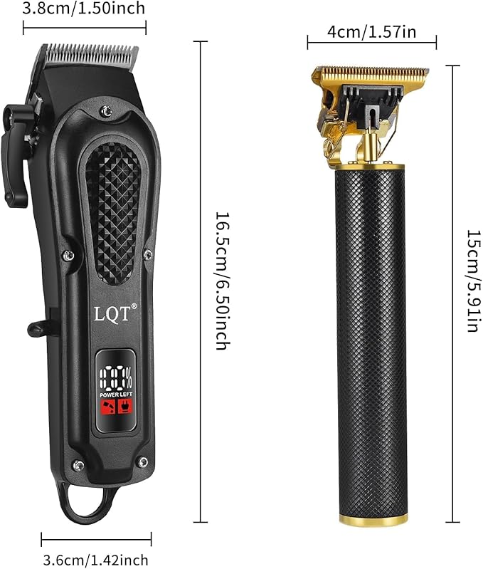 LQT® Men's Professional Hair Clippers Kit,Cordless & Corded Barber Clippers Set,Grooming Rechargeable Beard Trimmer with Adjustable Blade Black
