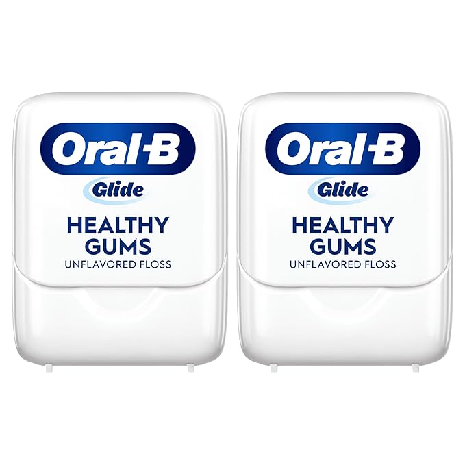Oral-B Glide Healthy Gums Unflavored Dental Floss, Smooth, Strong, Shred Resistant, Value 2 Pack (50m Each)