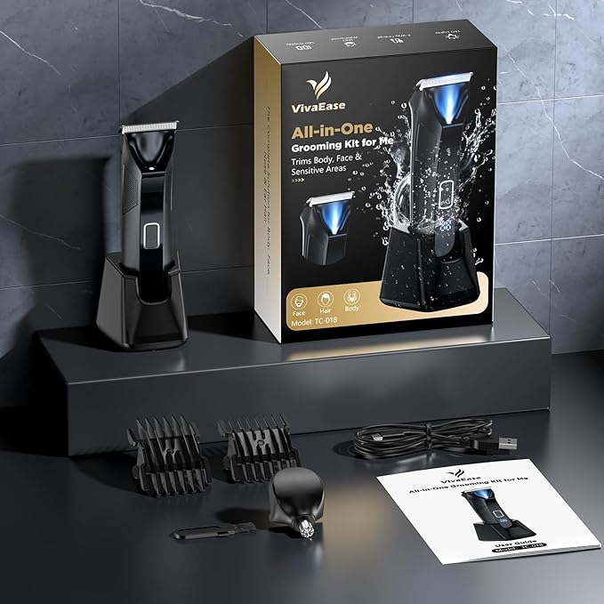 Manscape Body Hair Trimmer for Men, 2-in-1 IPX7 Waterproof Groin & Ball Shaver, Electric Razor Mens Grooming Kit, Rechargeable Cordless with SkinSafe Ceramic Blade & Nose Hair Attachment