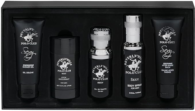 Beverly Hills Polo Club BHPC 5 Piece Men's Collection, includes Eau De Toliette, Deodorant, Body Spray, After Shave & Shower Gel (Sexy)