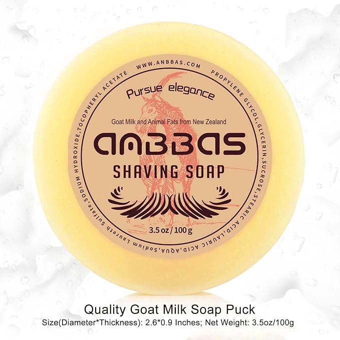 Anbbas Pure Badger Hair Shaving Brush Solid Manchurian Ash Wood Handle,Black Broken-Resistant Acrylic Shaving Stand,Stainless Steel Shaving Bowl Dia 3.2 inch and Goat Milk Soap 100g 4IN1 Set for Men