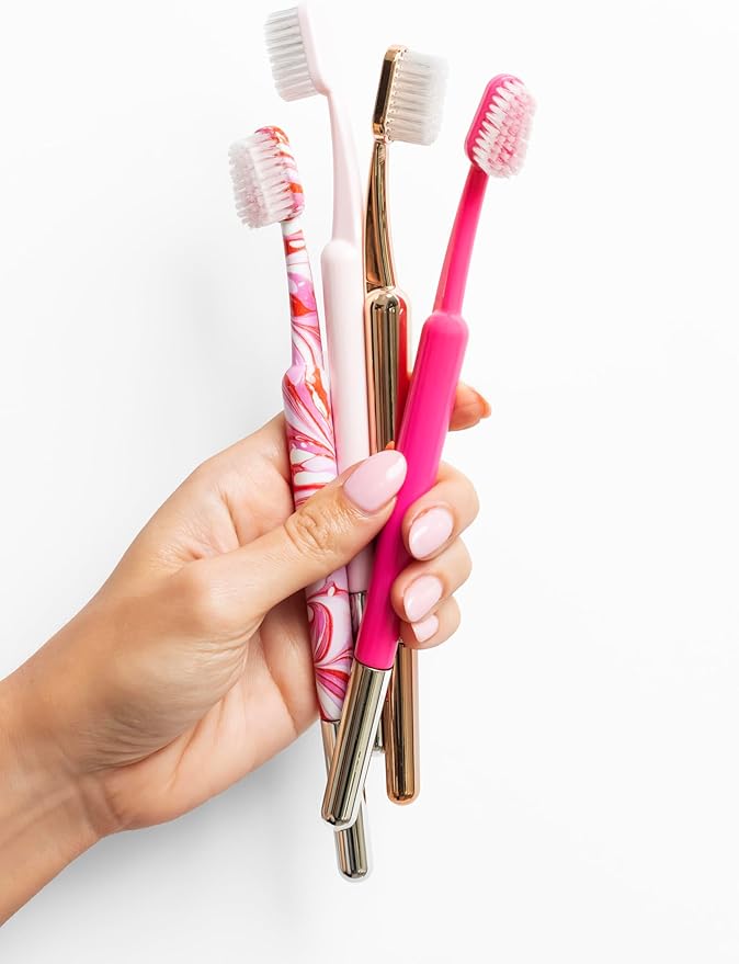 TRASK The Better Brush - Luxury Soft Bristle Dentist Designed Manual Toothbrush for Adults, Rose Blush