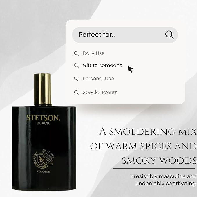 Stetson Black Cologne for Men Spray 3.4 Ounces