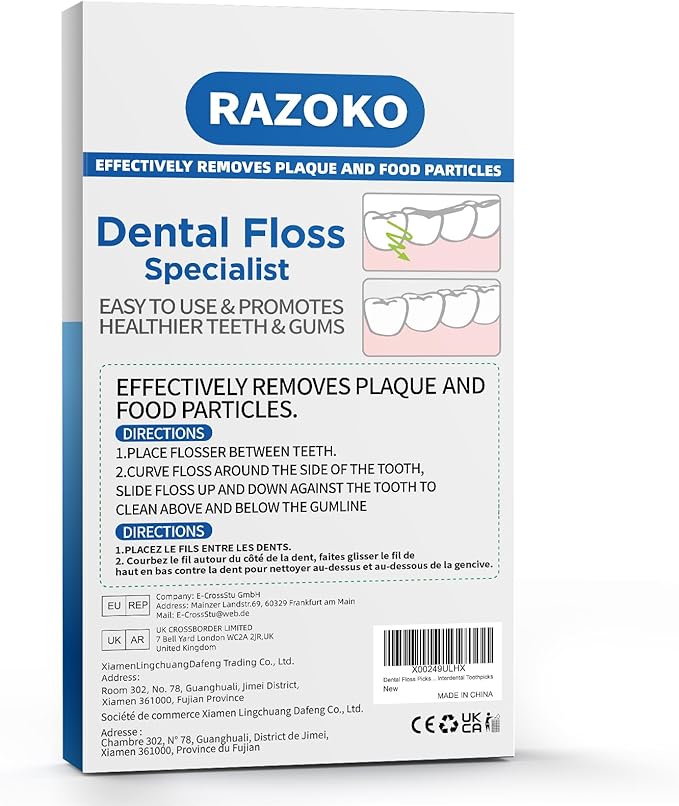 RAZOKO 350ct Shred-Resistant Dental Floss Picks & Interdental Toothpicks - High-Tension Flossers with Portable Travel Case - 2-in-1 Disposable Teeth Cleaners for Tight Gaps & Oral Care