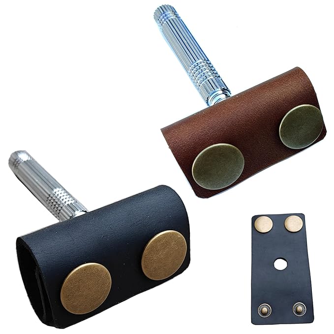 Handmade leather Double Satety Edge Razor Head Protective Sheath For men, Leather Shaving Travel Cover Fits Most Safety Razors (Black and Brown)