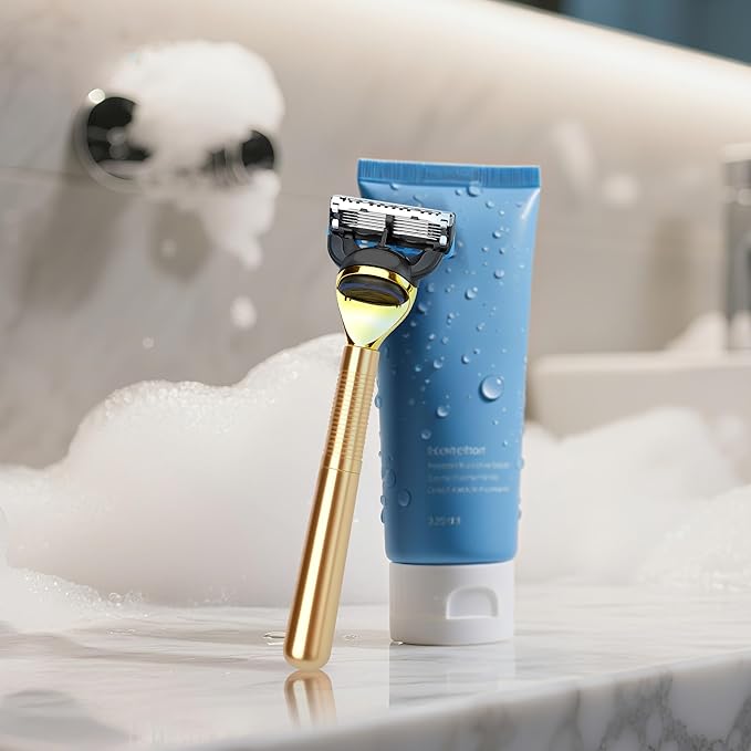 Metal Razor Handle Replacement, Men's Shaving Razor Handle, Shaver Handle Compatible with Gillette Fusion 5 Proshield & Proglide Blade Refill (Gold)