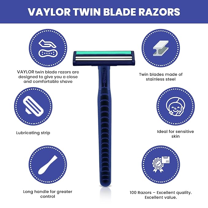 2 Blade Mens Disposable Shaving Razor, Shaving Inspiration - I LOVE THE USA, 100 Count