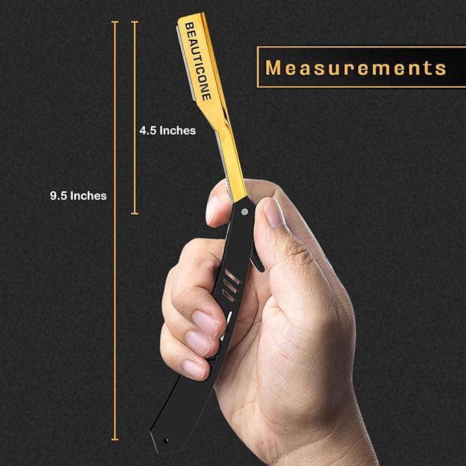 BEAUTICONE Straight Razors for Men, Straight Edge Razor, 100 Single Edge Blades, Stainless Steel, Barber Razor for Men's Shaving, Barber Shaving Knife, Slide-Out