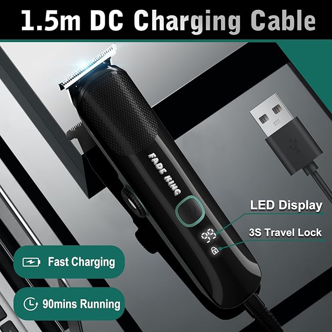 FADEKING Beard Trimmer for Men, Professional Hair Trimmer, Waterproof Electric Beard Trimmer Razor for Nose, Body, Face & Mustache, Cordless Hair Clippers, Grooming Gifts for Men (Green)