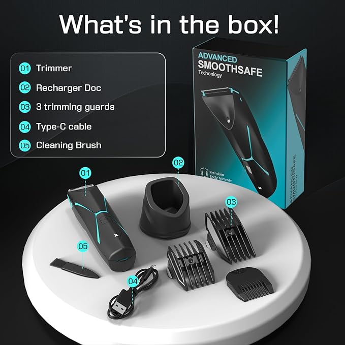 Brightman Electric Body Hair Trimmer for Men – Waterproof Cordless Groomer with Ceramic Blades LED Light & 120-Min Runtime for Chest Groin Armpits Legs & Travel