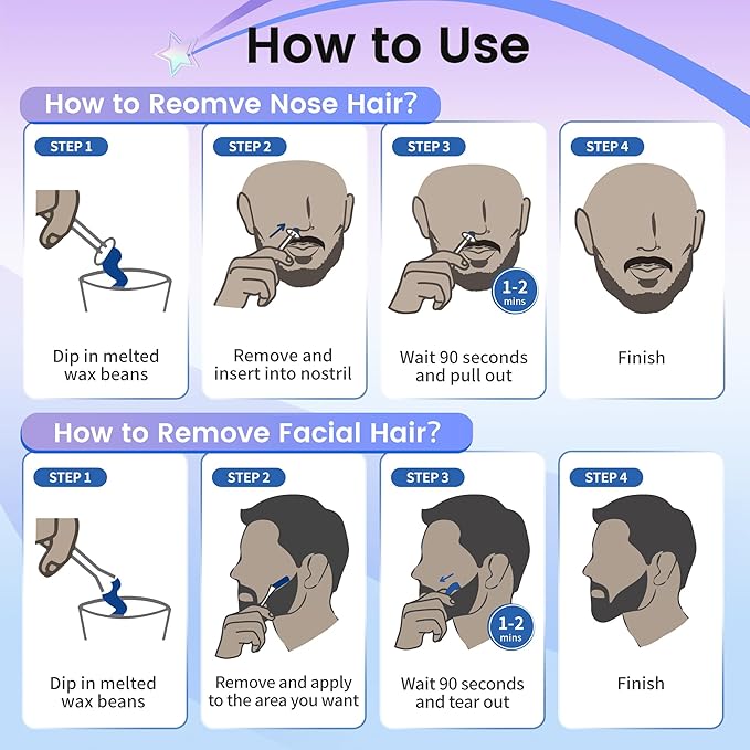 Nose Wax Kit Men, 100g Wax Beans, Ear Hair Removal, Nose Waxing, 15-20 Uses 30 Applicators Ear wax kit Hair Removal for Men and Women,Safe Quick Painless Hair Remover Kit