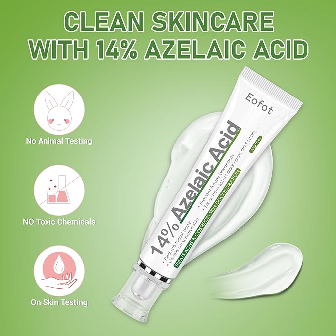 14% Azelaic Acid Acne Cream, Azelaic Acid For Face, Helps Improve the Appearance of Acnes - Azalecic Acids Acido Azelaico, 1 Fl Oz